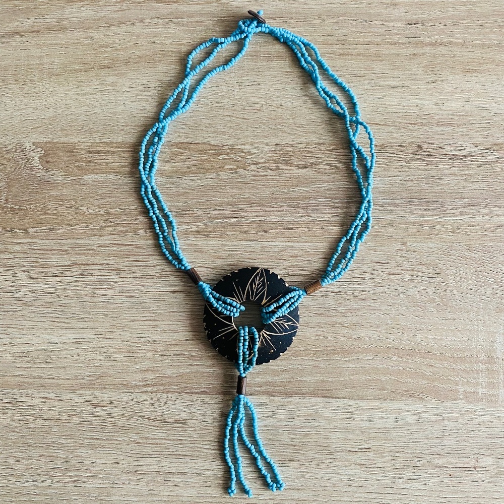 Bohemian Vintage Necklace with turquoise blue beads